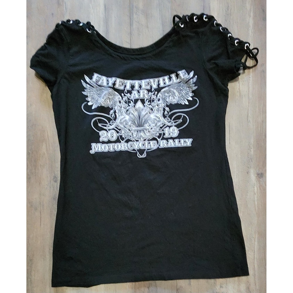 Vance Biker Wear Motorcycle Black Fayetteville AR 2019 Distressed Shirt Women XL
